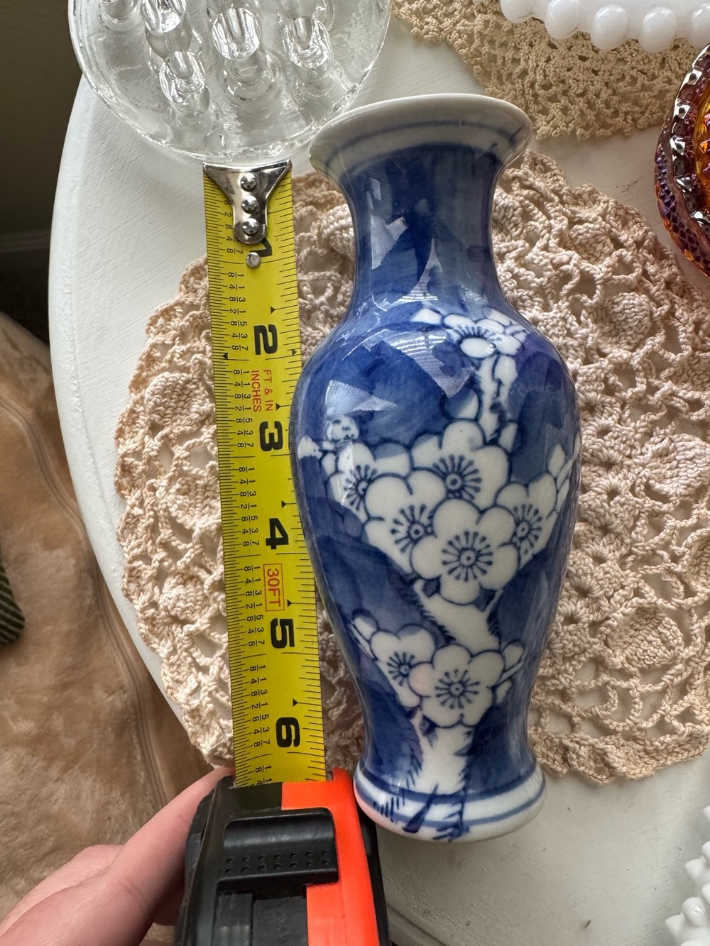 Blue and White Floral Porcelain Vase Chinoserie